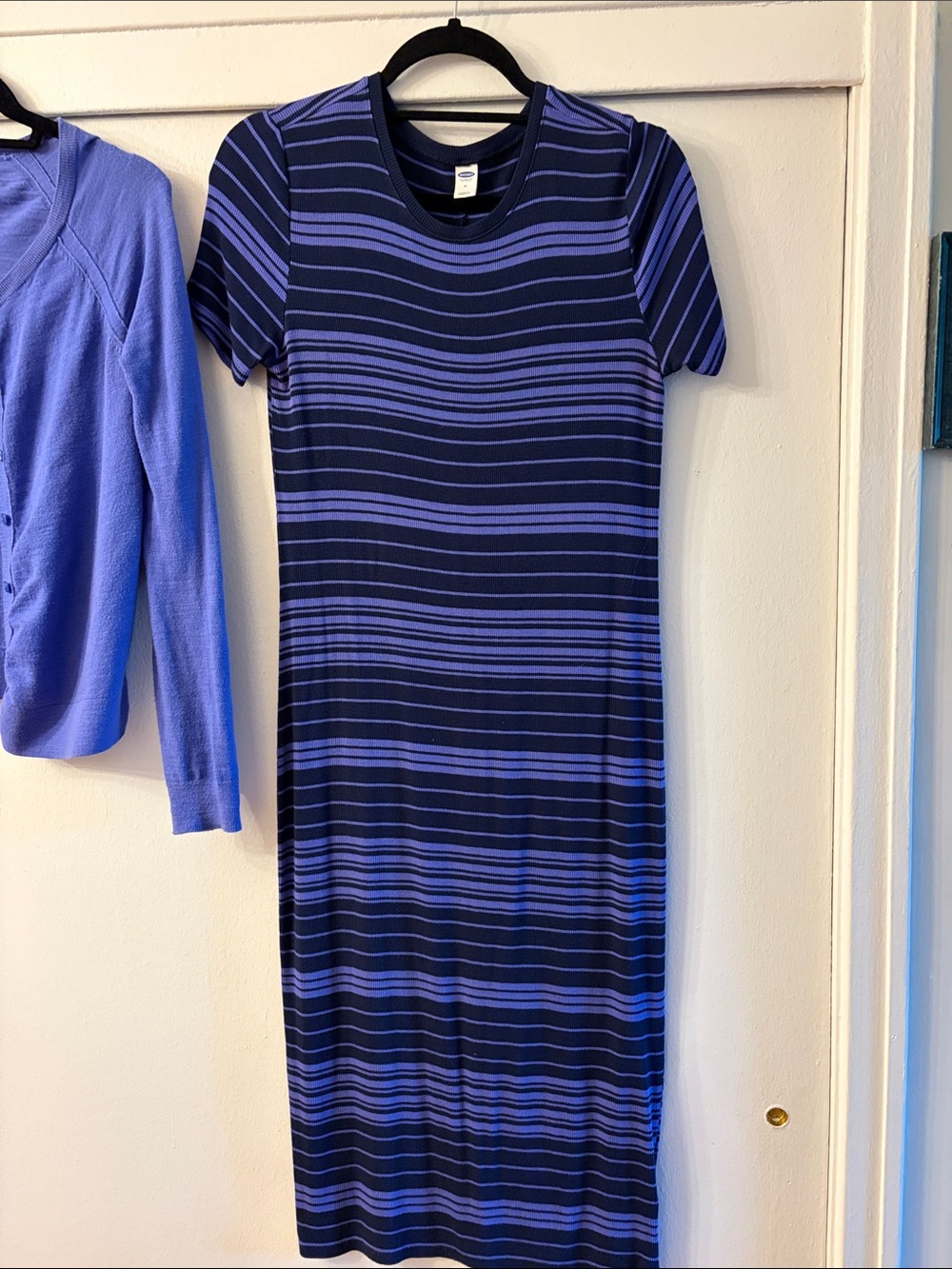 Old Navy Short-Sleeve Striped Midi Dress in Blue and Black